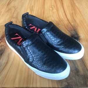 Zara Black Snakeskin Slip On Sneakers